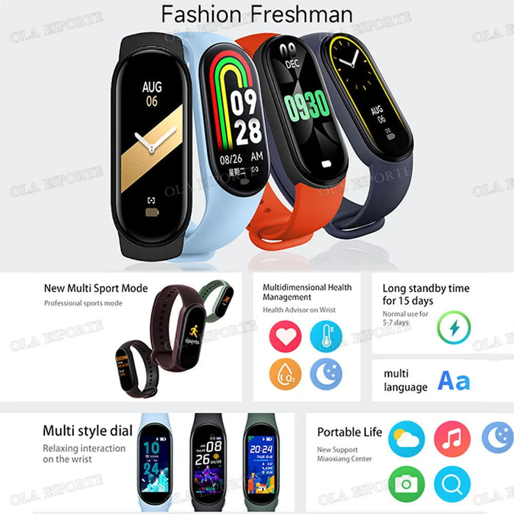Fashion Smart Watch Fitness Bracelet Sports Waterproof Health Monitor Watch Smart Band BT Control Photo Capture Smart Wristband